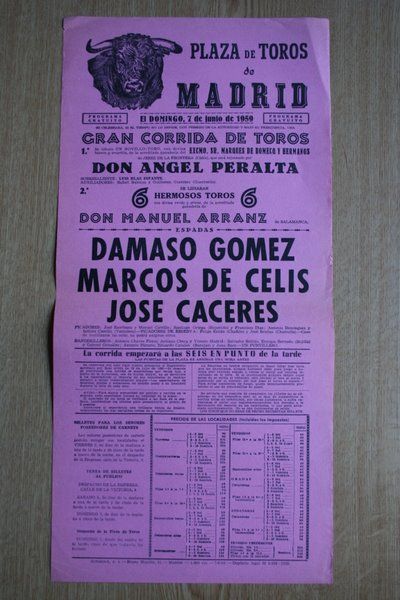 Cartel de toros de Madrid. 1959.