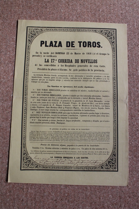 Cartel de toros de Madrid. 23 de marzo de 1851. 