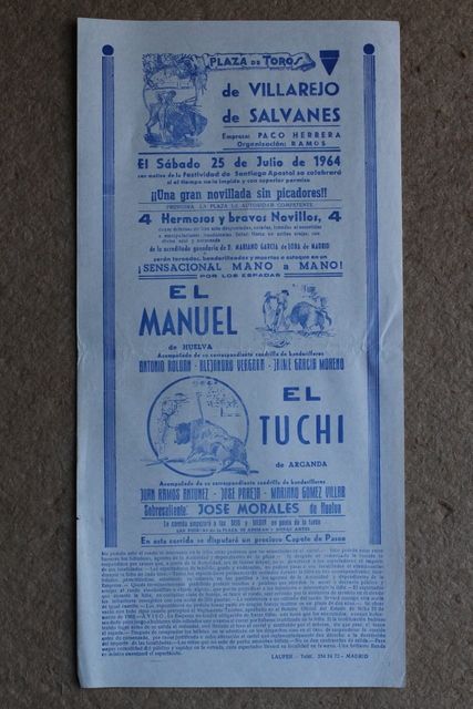 Cartel de toros de Villarejo de Salvanés. 25 de julio de 1964. 