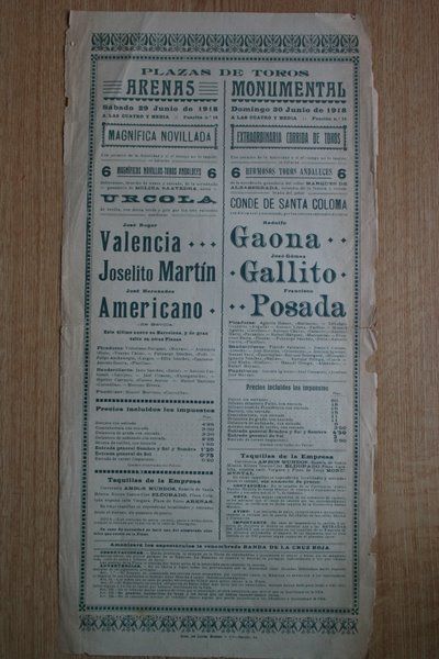 Cartel de toros de Barcelona. 1918.