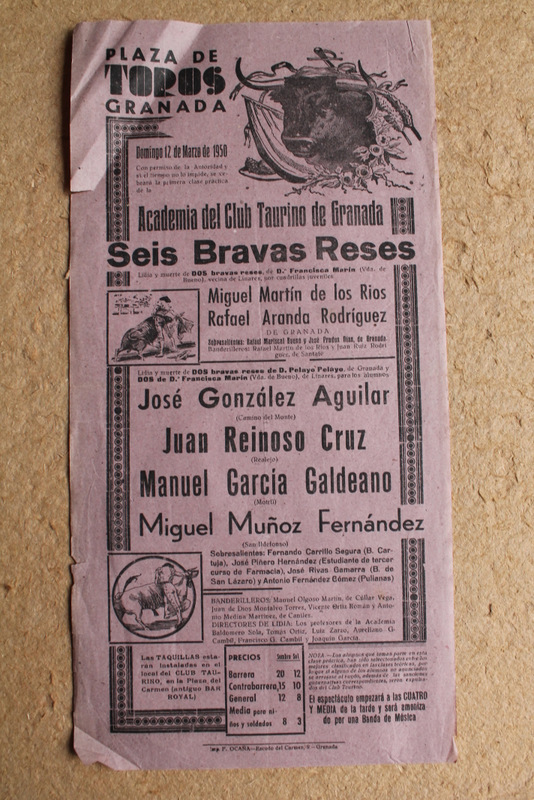 Cartel de toros de Granada. 12 de marzo de 1950.