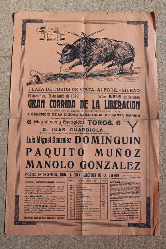 Cartel de toros de Vista-Alegre. Bilbao. 19 de junio de 1949. 