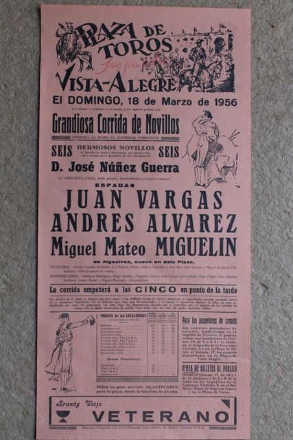 Cartel de toros de Vista-Alegre. Madrid. 18 de marzo de 1956.