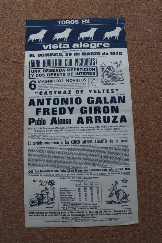 Cartel de toros de Vista Alegre. 29 de marzo de 1970.