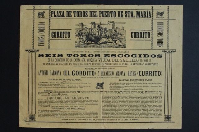 Cartel de toros del Puerto de Santa María. 23 de julio de 1882. 
