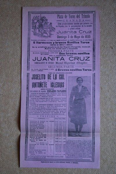 Cartel de toros de Granada. El Triunfo.  5 de mayo de 1935.