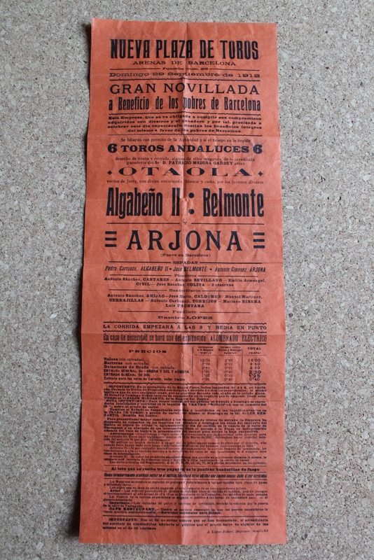Cartel de toros de Barcelona. 29 de septiembre de 1912.