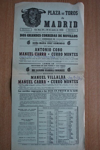 Cartel de toros de Madrid. 1959.