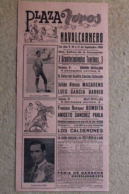 Cartel de toros de Navalcarnero. 9, 10 y 11 de septiembre de 1960. 