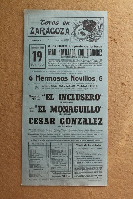 Cartel de toros de Zaragoza. 19 de septiembre de 1965.