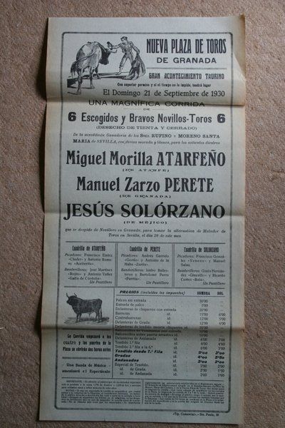 Cartel de toros de Granada. 21 de septiembre de 1930. 