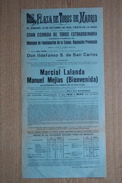 Cartel de toros de Madrid. 1929.