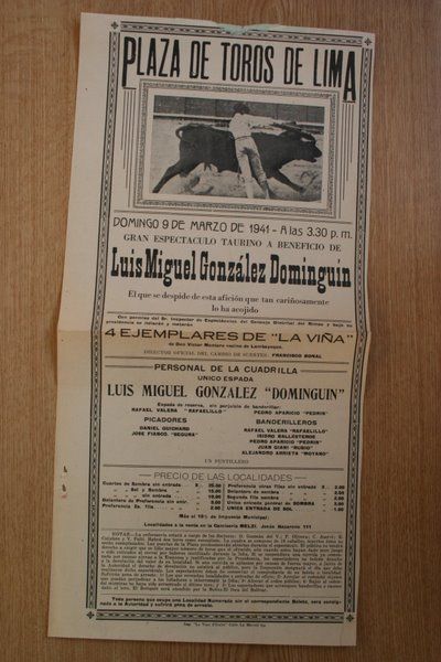 Cartel de toros de Lima. Perú. 1941.