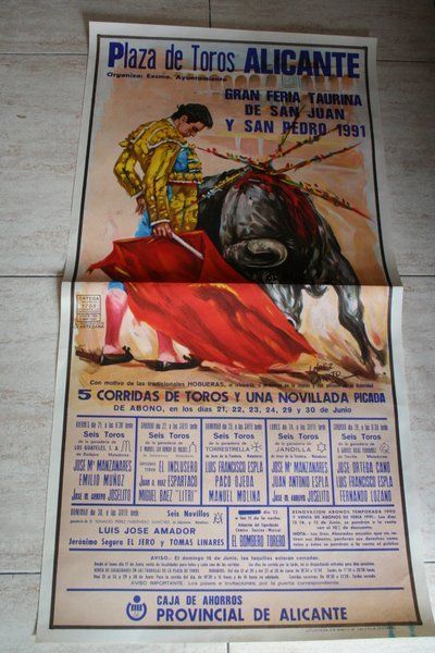 Cartel de toros de Alicante. Gran Feria Taurina de San Juan 1991. 