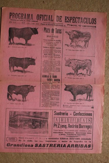 Cartel de toros de Madrid. 17 de junio de 1927.