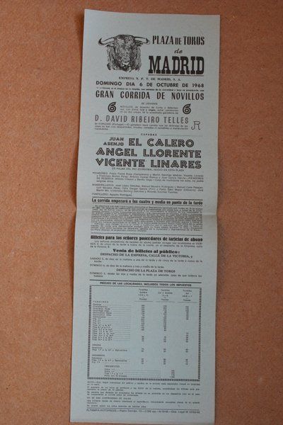 Cartel de toros de Madrid. 6 de octubre de 1968.
