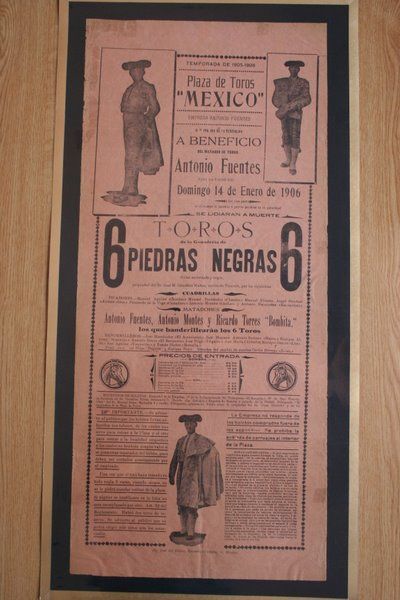 Cartel de toros de México. Beneficio del Matador de Toros Antonio Fuentes. 1906.
