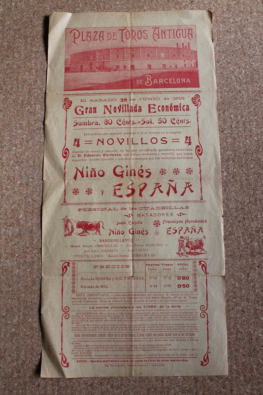 Cartel de toros de Barcelona. 29 de junio de 1912.