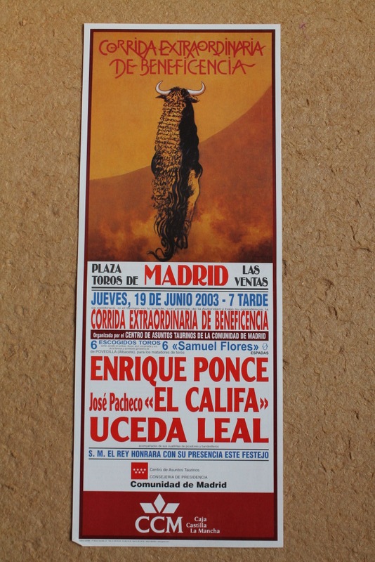 Cartel de toros de Madrid. Las Ventas. 19 de junio de 2003. Corrida extraordinaria de Beneficencia.