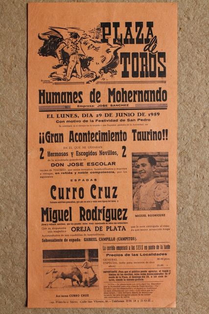 Cartel de toros de Humanes de Mohernando. 29 de junio de 1959.