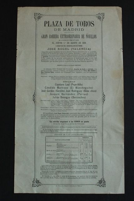 Cartel de toros de Madrid. 1 de agosto de 1895.