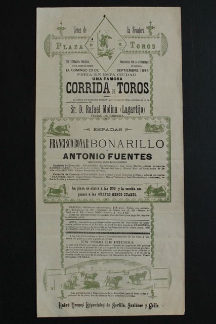 Cartel de toros de Jerez de la Frontera. 23 de septiembre de 1894.