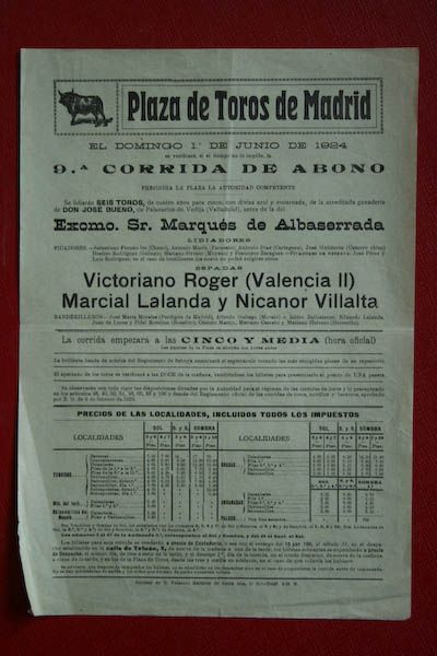 Cartel de toros de Madrid. 1924.