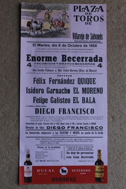 Cartel de toros de Villarejo de Salvanés. 8 de octubre de 1968.