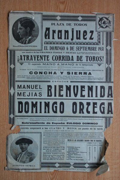 Cartel de toros de Aranjuez. 1931.