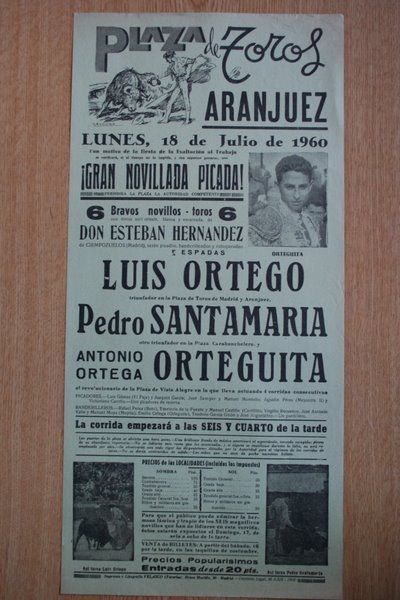 Cartel de toros de Aranjuez. 1960.