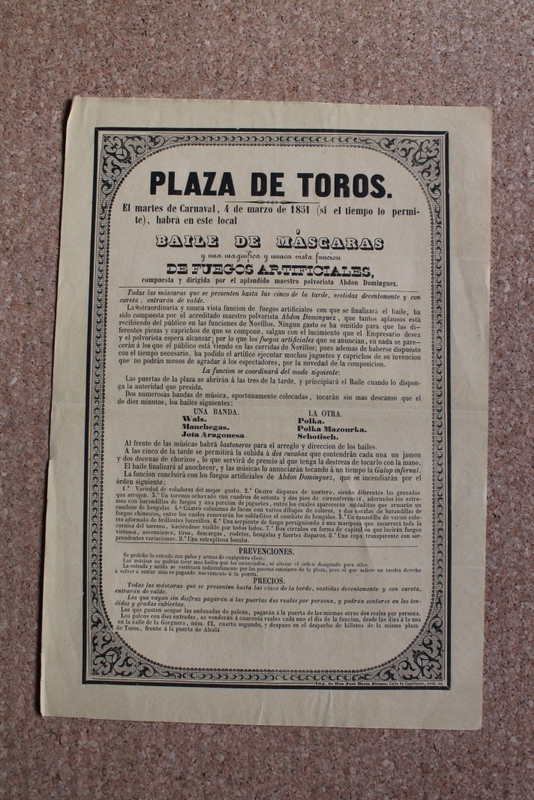 Cartel de toros de Madrid. El martes de Carnaval, 4 de marzo de 1851