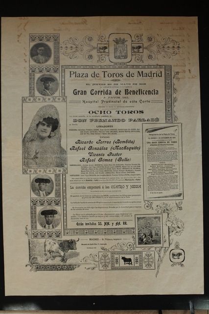 Cartel de toros de Madrid. 29 de mayo de 1913. Beneficencia. 