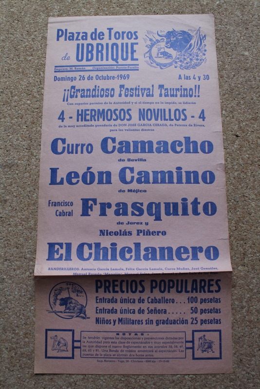 Cartel de toros de Ubrique. 26 de octubre de 1969. 