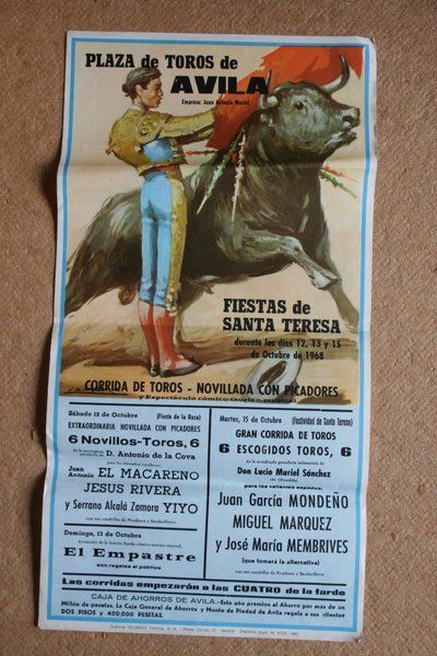 Cartel de toros de Ávila. Fiestas de Santa Teresa. 12 y 15 de octubre de 1968.