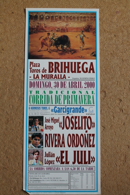 Cartel de toros de Brihuega. La Muralla. 30 de abril de 2000. Tradicional Corrida de Primavera. 