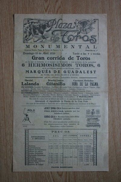 Cartel de toros de Barcelona. 1926.