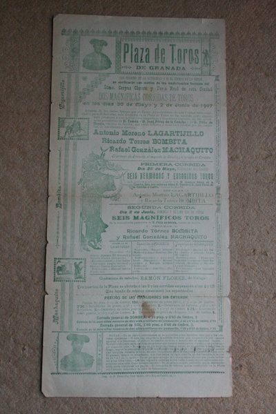 Cartel de toros de Granada. 30 de mayo y 2 de junio de 1907. Festejos del Stmo. Corpus Christi.