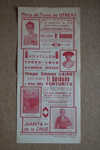 Cartel de toros de Utrera. 8 de septiembre de 1934. 