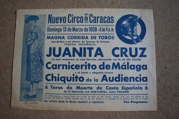 Cartel de toros de Nuevo Circo de Caracas. 13 de marzo de 1938.
