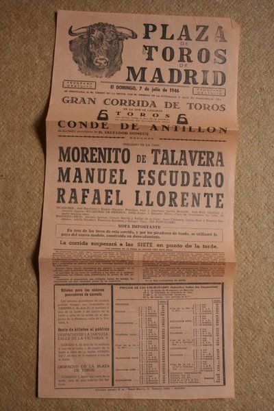 Cartel de toros de Madrid. 7 de julio de 1946. 