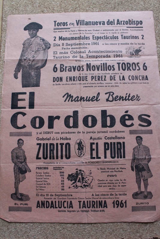 Cartel de toros de Villanueva del Arzobispo.  8 de septiembre de 1961.