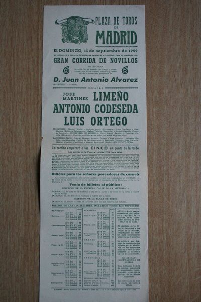 Cartel de toros de Madrid. 1959.