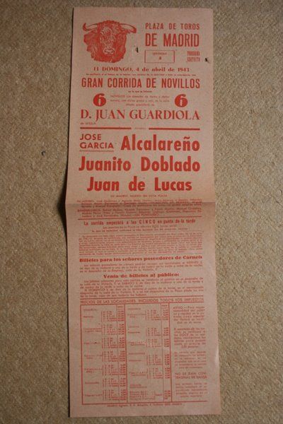 Cartel de toros de Madrid. 4 de abril de 1943.