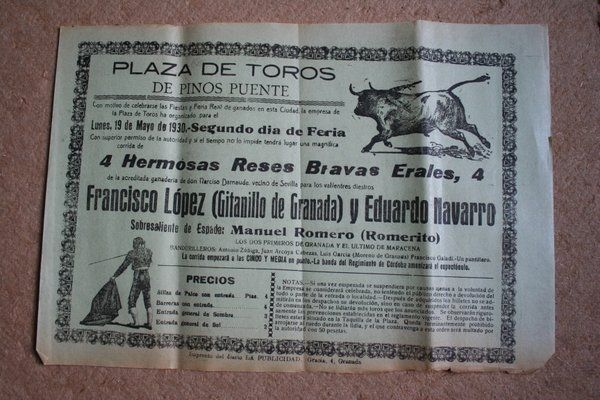 Catel de Toros de Pinos Puente. 19 de mayo de 1930. 