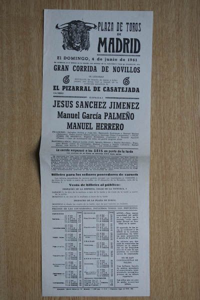 Cartel de toros de Madrid.