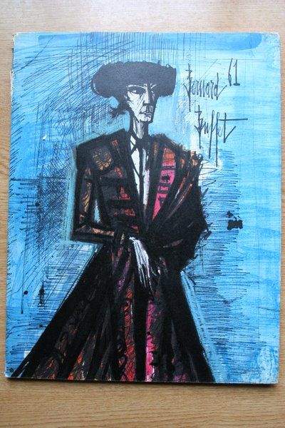Liste des grands vins Nicolas 1963. Aquarelles de Bernard Buffet: Toreros, Toreros, Hachazo du taureau, Véronique, La tribune d\'honneur, Passe aidée par le haut, Estocade.
