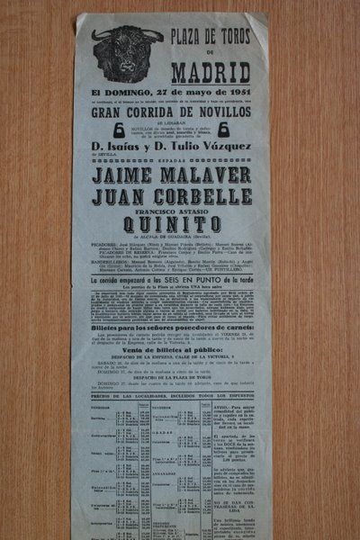 Cartel de toros de Madrid.