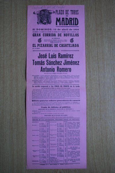 Cartel de toros de Madrid. 1958.