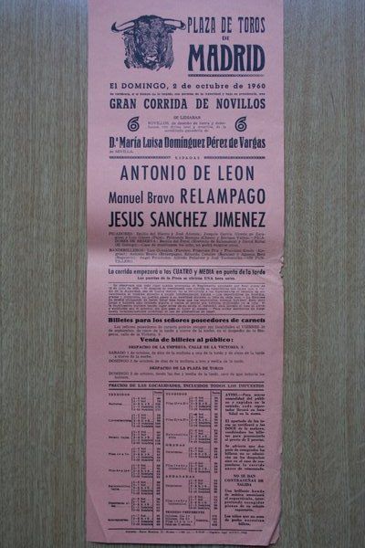 Cartel de toros de Madrid. 1960.