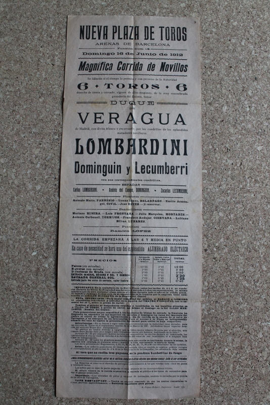 Cartel de toros de Barcelona. 16 de junio de 1912.